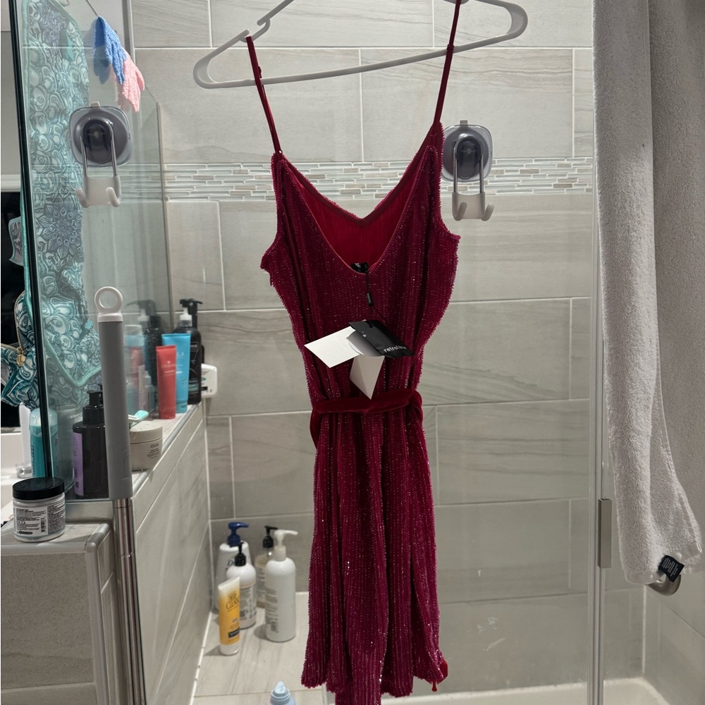 Retrofete Sequin-Embellished Mini Dress in Burgundy